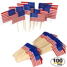 Anley US Flag Toothpick Flag - Vivid Double Sides Print, Smooth Solid Pick - Party Decoration Cocktail Fruit Stick Toothpicks Cupcakes Toppers (100 pcs)