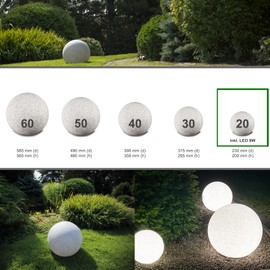 trendlights24 Stone IP65 Globe Light for Garden, 20 cm Globe Outdoor Light, Natural Stone Look, E27 230 V, Winterproof, Ground Spikes, with LED 9 W