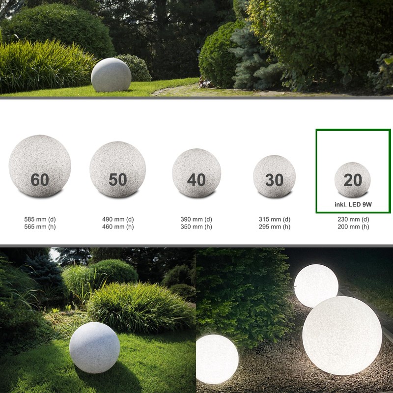 trendlights24 Stone IP65 Globe Light for Garden, 20 cm Globe