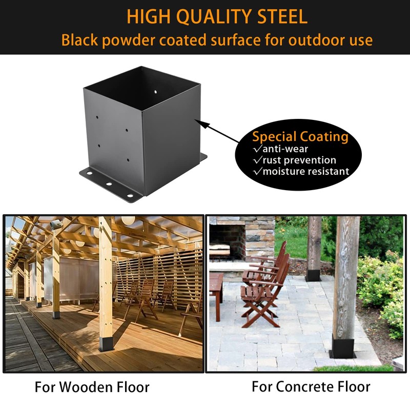 6x6 Post Base,Post Brackets(Inner Size 5.6"x5.6"),Black Powder-Coated Heavy Duty Steel