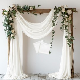 Wokceer Wedding Arch Draping Fabric 2 Panels 28.7" x 20FT Ivory Drapes Sheer Fabric Backdrop Arch Draping Fabric for Wedding Ceremony Birthday Party Bridal Shower Decoration