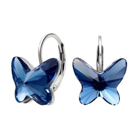 EleQueen 925 Sterling Silver Butterfly Denim Blue Jewelry Hoop Huggie Stud Earrings Adorned with Austrian Crystals, Valentine's Day/Mother's Day/Christmas Jewerly Gift for Wife/Mom