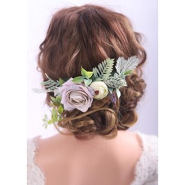 Kercisbeauty Purple Floral Hair Comb for Bride Women Garden Wedding Headpiece Girls Prom Hair Dress Violet Flower Headband