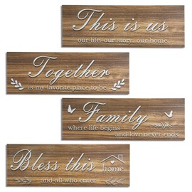 OYEFLY 4 Pieces Home Wall Decor Signs,Rustic Wooden Farmhouse Wall Art (Brown)
