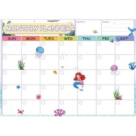 UmiiArt Mermaid Magnetic Dry Erase Chore Chart for Refrigerator - 16.5"x12" Chore Chart for Kids Teens Adults, 8.5"x6.5" List Board with 3 Erasable Markers & Eraser (Monthly Planner)