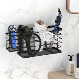Aolldy Hair Dryer Holder 3in1 Hair Tool Organizer/Wall Mounted,Cabinet Door or Desk-based Blow Dryer Holder/Height-adjustable Curling Iron Holder/Bathroom Cabinet Organizer for Flat Irons
