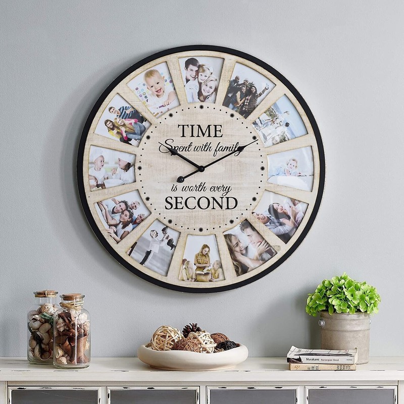 JUMBO HUMBLE 12 Photo Collage Rustic Farmhouse Wood Wall Clock,