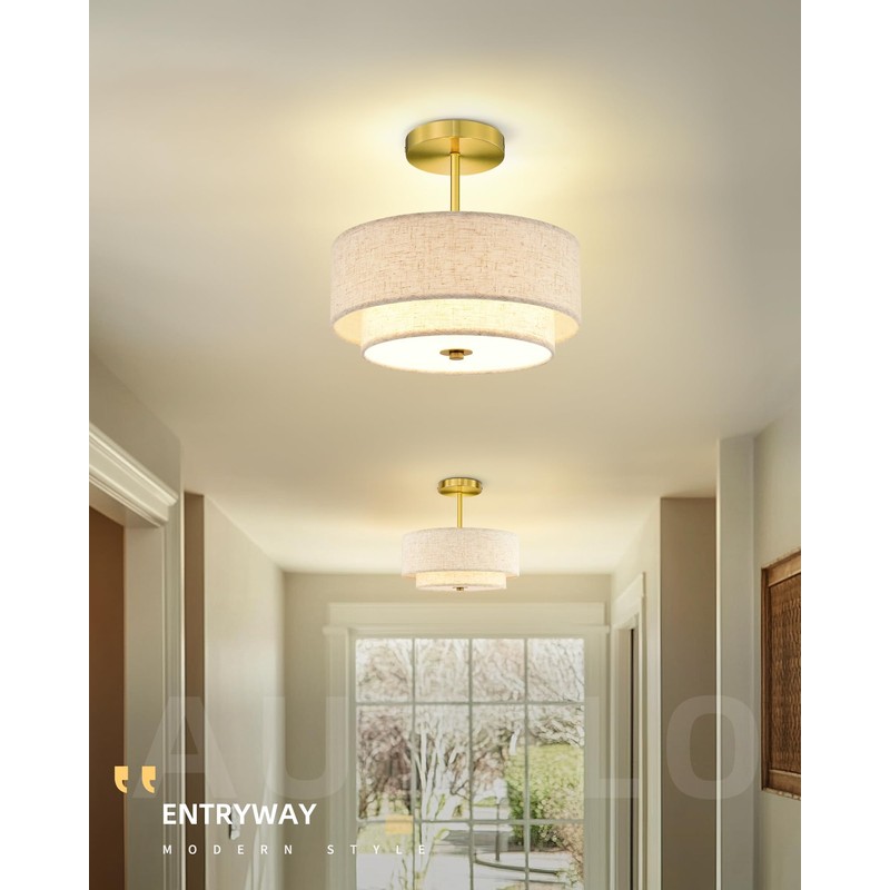 AUTELO Semi Flush Mount Ceiling Light, 12" Gold Light Fixtures