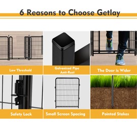 Getlay Dog Playpen 24 inch(H) 8 Panels Dog Fence Outdoor for Yard. Wide Door Low Threshold，Metal Dog Pen Heavy Duty Pet Puppy Exercise Pen for Rv Camping Garden Yard, Total 15.7 Ft(L)