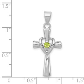 JewelryWeb 925 Sterling Silver Solid Polished Peridot Love Heart Religious Faith Cross Pendant Necklace 33x15mm Wide-Pendant for Women