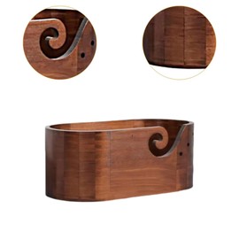GaotKeut Wood Yarn Bowl Yarn Holder Oval Portable Large Knitting Storage Bowl with Holes for Knitters Mother Beginners Knitting Lovers, Brown