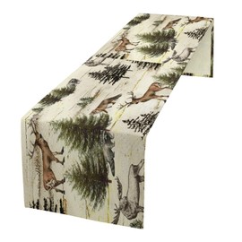Rustic Woodland Table Runner, Wild Animal Bear Deer Fox Wolf Country Lodge Cabin Dinner Table Decoration for Home Kitchen Dining Dining Table Decoration 13"x36"