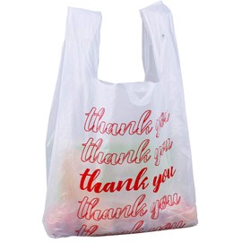 Lawei 500 Count Thank You Bags Reusable Grocery Bag - 13 x 7 x 21 Plastic T-Shirt Bags for Shopping, Restaurants, Catering (15mic, 0.6 Mil)