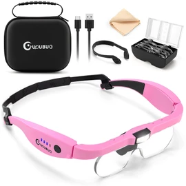 GUOUBUO Magnifying Glass with Light, 1.5X-5.0X Magnifying Glasses, Rechargeable Magnifier Headset with Light, Head Magnifier with 4 Detachable Lenses, Magnify Glasses for Close Work Crafts Jewelry
