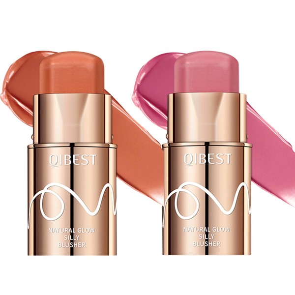 Joyeee 2 Colours Cream Blush Stick, Multi-Use Blush Stick for Lip Tint, Cheek and Eye Shadow, Natural Matte Cream Blush, Easy to Mix, Multi-Use Cheek Tint for All Skin Tones