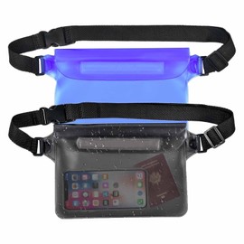 ALLVD Waterproof Bag, Set of 2, Waterproof Case, IPX 8 Certified, Shoulder Bag, Large Capacity, Lightweight, Small Storage, Adjustable Belt, Screen Touch, Triple Zipper, Waterproof Waist Bag, For the