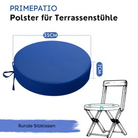 PRIMEPATIO Round Chair Cushions for Outdoor Use, Set of 2, Waterproof Outdoor Seat Cushions, Colourfast Patio Chair Cushions with Ties, Patio Furniture, 35 x 35 cm, Blue