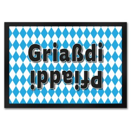 Griaßdi Pfiaddi Doormat 35 x 50 cm with Bavarian Flag Hello and Bye Door Mat for Bavaria and People Who Love and Speak the Bavarian Language