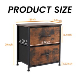 Night Stand Set of 2,2 Drawer Nightstand with Metal Frame and Wood Top,Modern Bedside Table with Fabric Drawers for Living Room (Brown)