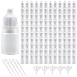 Lainballow - 200 botellas cuentagotas de 5 ml, botellas transparentes de polietileno con tapa y enchufe, botella cuentagotas portátil con 5 embudos, 5 goteros, gotero líquido aspiradora para gotas