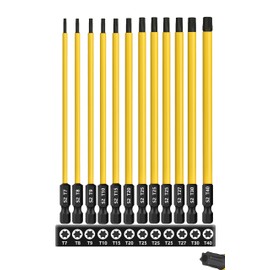 Saipor 12 Pieces 150 mm Torx Screwdriver Bit Set, Magnetic Torx Drill Bit 1/4 Inch Hex Shank Star Head Screwdriver Set S2 Steel Electric Long Bits Set Tools T7-T40