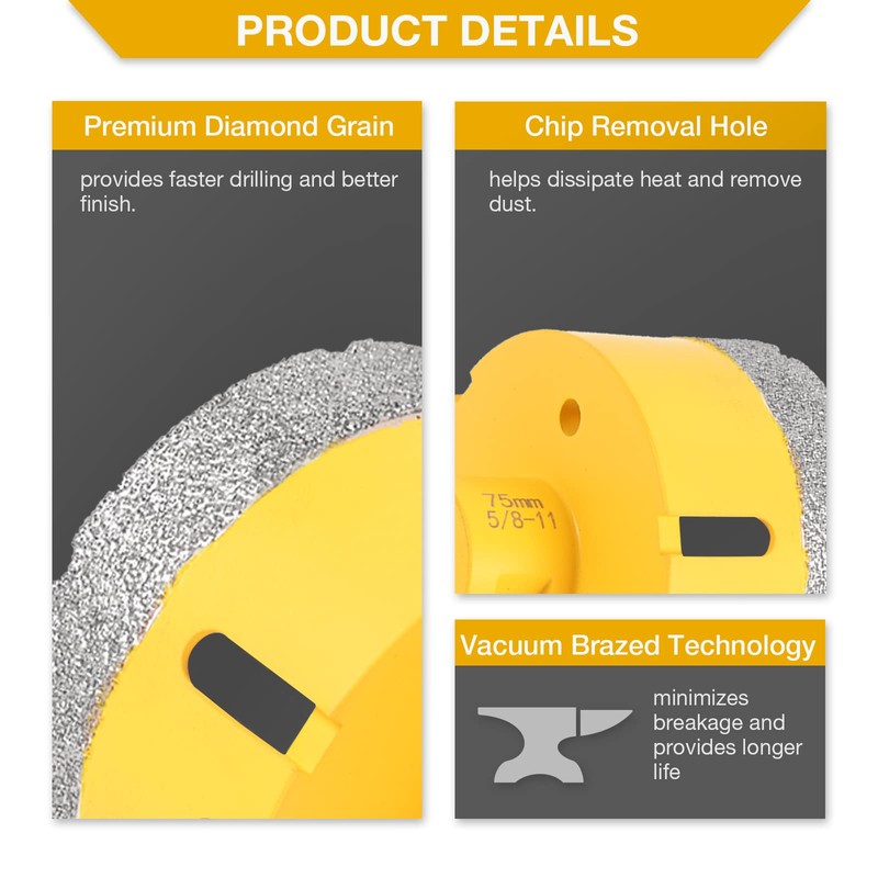LFGUD Diamond Hole Saw Kit, 6-Piece Diamond Core Drill Bits