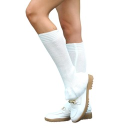 Millennials In Motion Flared Knee High Leg Warmers Kawaii Y2K Punk Cable Knit Bell Pastel Goth Harajuku Cream Cutecore Japanese Korean Anime Cosplay Slouchy Socks For Women Girls (White)