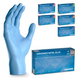 Arnomed Nitrile Disposable Gloves, Powder-Free, Latex-Free, Box of 100, Blue XXL Nitrile Gloves, Available in Size XS, S, M, L, XL and XXL