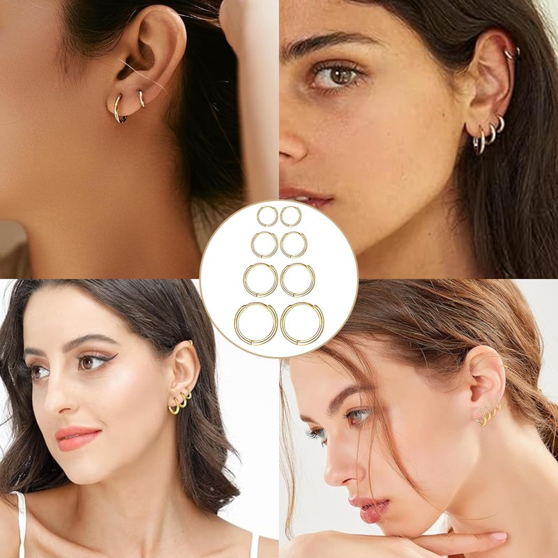 Earrings Set 4 Pairs, Gold Hoop Earrings, Earring Jewellery Gifts,