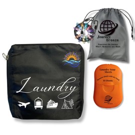 Travel Laundry Detergent Sheets with Foldable Laundry Bag and Strong Portable Clothesline – Laundry Detergent Sheets, Laundry Bag for Travel & Elastic Travel Clothesline for Hotels, Cruises & Trips
