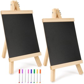JANYUN Chalkboard with Stand, Pack of 2 Slate Board for Writing on, 29 x 16 cm, Small Chalkboard for Writing on with 8 Chalk Colours for Wedding, School Buffet, Birthday Party