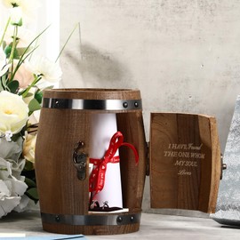 Cinnvoice 8" x 6.5" Barrel Keepsake Box Wedding Memory Wooden Box for Keepsakes Engraved Storage Box Rustic Decor for Bridal Shower Wedding Engagement Reception Ceremony Gift for Couples Bride Groom