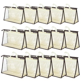 Homaisson 15 Pcs Purse Storage Organizers, 3-Sizes Clear Dust Bags for Handbags, Transparent Storage Bags with Zippers and Handles, Dust-proof Purse Protectors, Hanging Dust Cover Bags for Closet