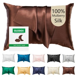 Glodex 100% Pure Mulberry Silk Pillowcase for Hair and Skin Face - Both Sides 25 Momme Grade 6A with Hidden Zipper Ultra-Soft and Breathable 1Pc Gifts for Women Men (Deep Coffee, Queen 20"×30")