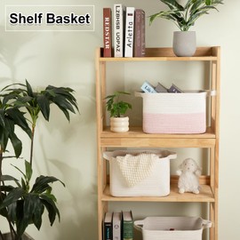 OIAHOMY Woven Storage Basket for Shelves, Rectangle Cotton Rope Baskets for Organizing, 13 x 10 x 9 in, Storage Bins for Dog Toys,Towel,Books,Gift, White