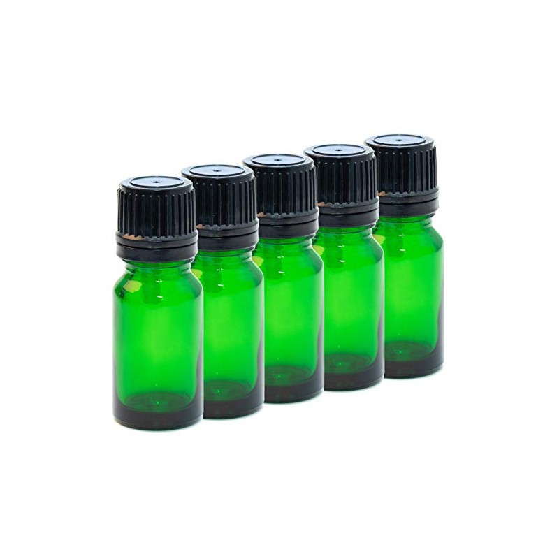 Aura 10ml GREEN Glass Bottles with Black T/E Caps &