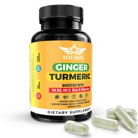 DAUSON Ginger Turmeric Supplements – Boosted with Piperine, Vitamin D3, Vitamin C, Zinc & Orange | Joint, Gut & Skin Health Support | 60 Capsules | Ayurvedic