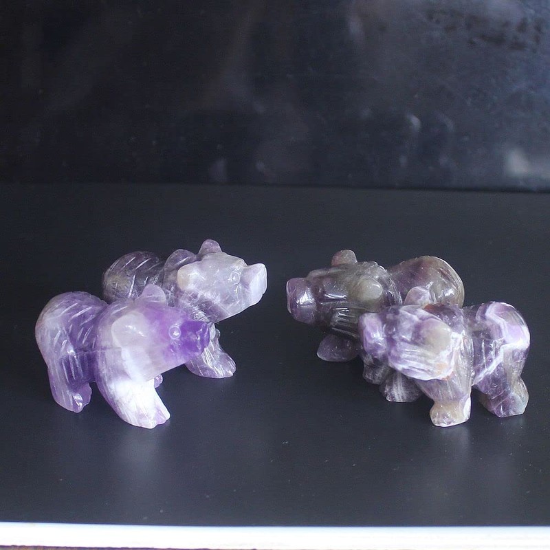 1.5'' Hand Carved Mixed Gemstone Crystal Bear Figurine Animal Carving
