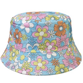 Sombrero reversible para hombres y mujeres, sombrero de pesca de verano para viajes en la playa, al aire última intervensión, 100% algodón, J905-light Blue-flower, Talla única
