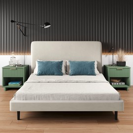 Manhattan Comfort Granville Modern Nightstand 1.0 with 1 Full Extension Drawer, Textured Ribbed Lines Design with Gold Accent, Bedside or End Table for Bedroom or Living Room, Set of 1, Sage Green