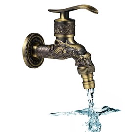 Vintage Tap Wall Tap, Washing Machine Tap, Garden Faucet, Antique Brass Tap, Wall Mounted Dragon Carved Tap, Tap for Home, Kitchen, Bathroom, Garden