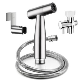 Arofa Hands-Free Handheld Bidet Sprayer for Toilet, Jet Spray Adjustable Water Flow Muslim Shower with Bidet Hose, Stainless Steel Toilet Faucet Kit for Baby Cloth Diaper Cleaning