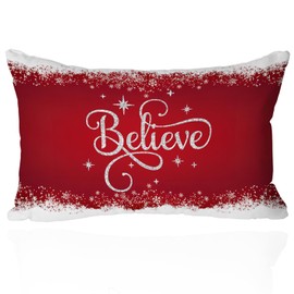 PreLiving Believe Christmas Pillow Cover 12x20 Inch, Red and White Winter Decorative Cushion Cover, Holiday Inspirational Throw Pillow Case for Christmas, Winter, and Home Decor