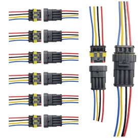 16 Awg 4 Pin Connector Waterproof Wire Connector 4 Pin Automotive Electrical Connector Quick Break Wire Connector with 16 Gauge Wire and Heat Shrink Tube Kit (6 Kits)