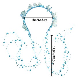 Blue Flower Headband Bohemian Flower Headpiece Adjustable Fairy Floral Crown Bride Wedding Garland Headpiece Pearls Elegant Decoration Headdress Non Slip Head Band for Women Girls