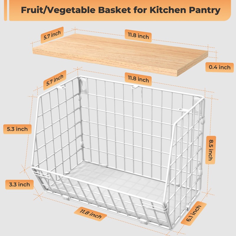 White Fruit Bowl Wire Basket Storage Pantry Fruit and Vegetable