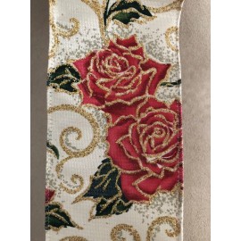 Victorian Romance Rose Red Roses Gold Glitter Wired Edge Ribbon 2.5" Roll 6 Yards (18 Feet) NEW!