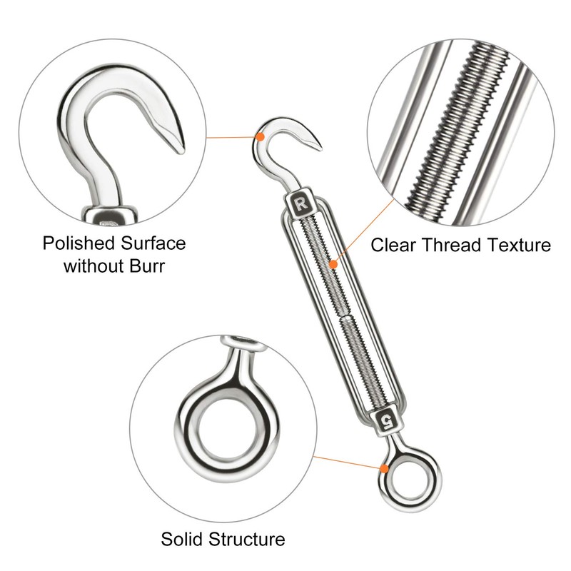 CHRORINE 5 Pcs Turnbuckle Wire Tensioner M5 Adjustable Turnbuckle Stainless