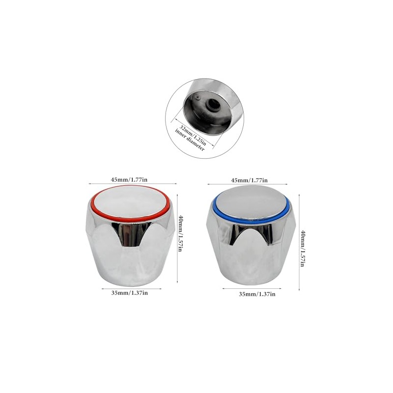 Generic 2pcs Hot and Cold Faucet Handles,35mm/1.37in Diameter,40mm/1.57in Height,Universal Faucet
