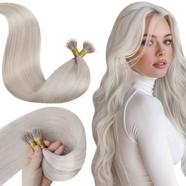 LaaVoo Nano Hair Extensions Real Human Hair Blonde Nano Link Hair Extensions Long Straight Nano Beads Hair Extensions Human Hair Platinum Blonde 24 Inch 50g/50s